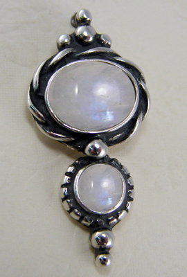 Sterling Silver Round Under Oval Gemstone Stud Drop Dangle Earrings With Two Rainbow Moonstone